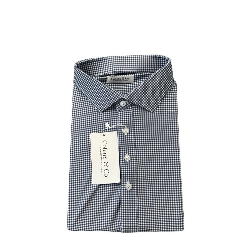 Collars & Co. Navy White Checked Dress Collar S/S Performance Polo Size XL NWT